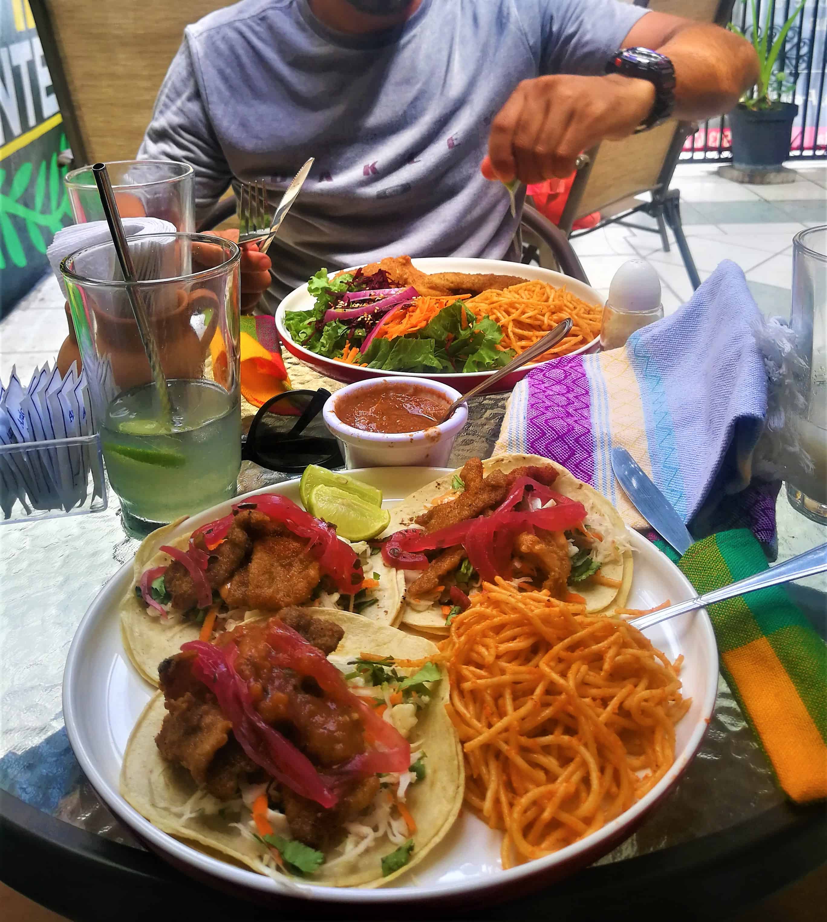 Manuel and I enjoying comida del dia, a popular food in oaxaca