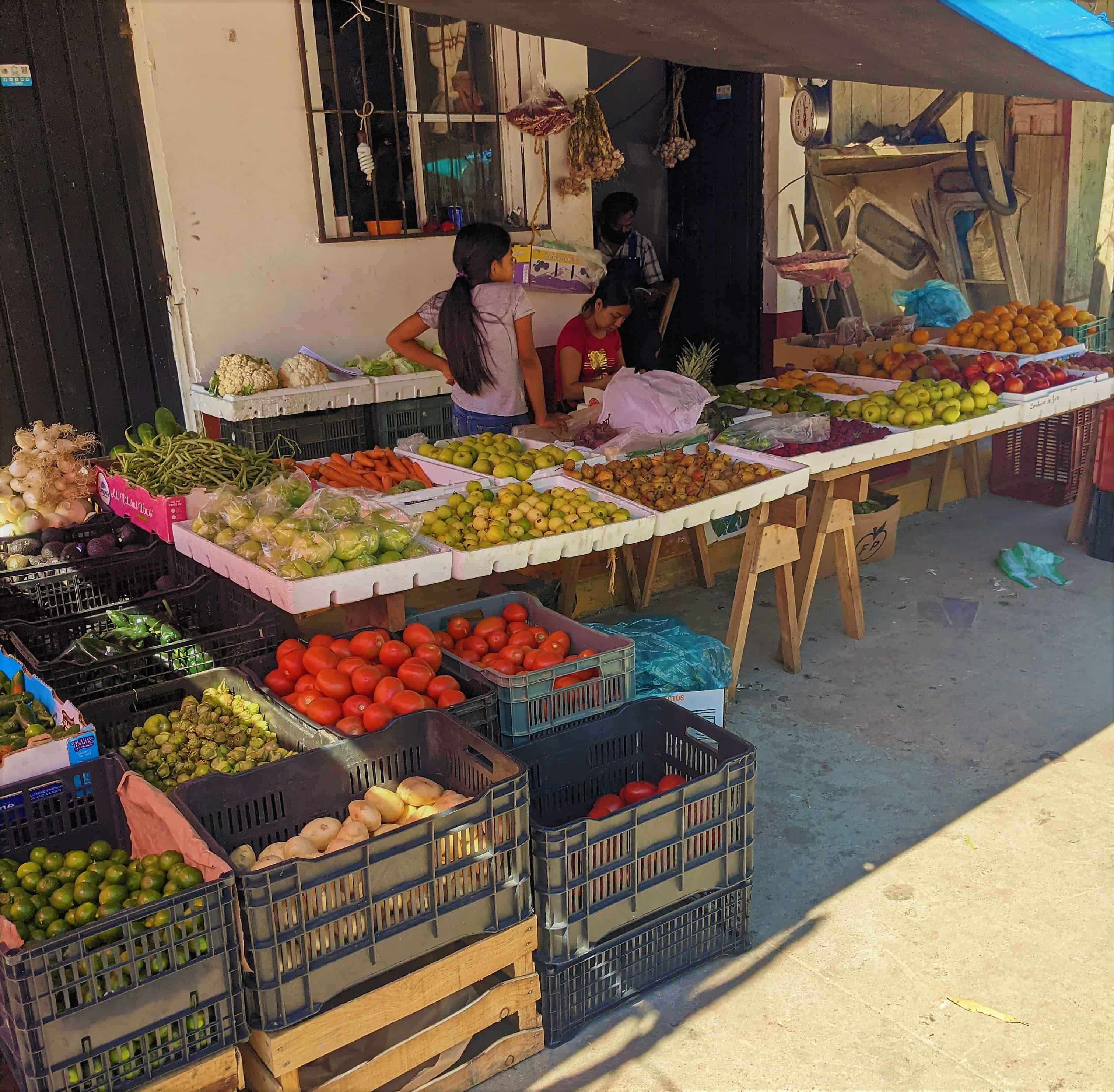 Fruit stands in Pluma Hidalgo, exploring the town for these gems is one of the best things to do in Pluma