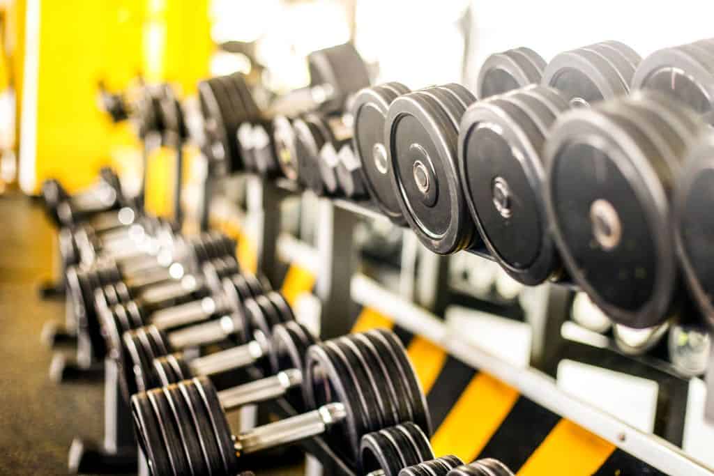 A rack of free weights at one of Huatulco's Fitness Centres