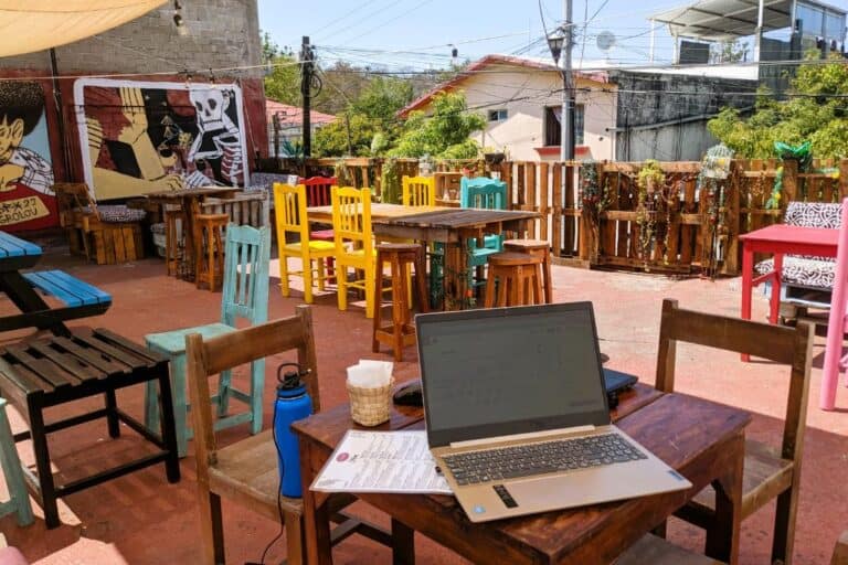 The roof top terrace at Cafe Paraiso is one of the best places to work remotely in Huatulco!